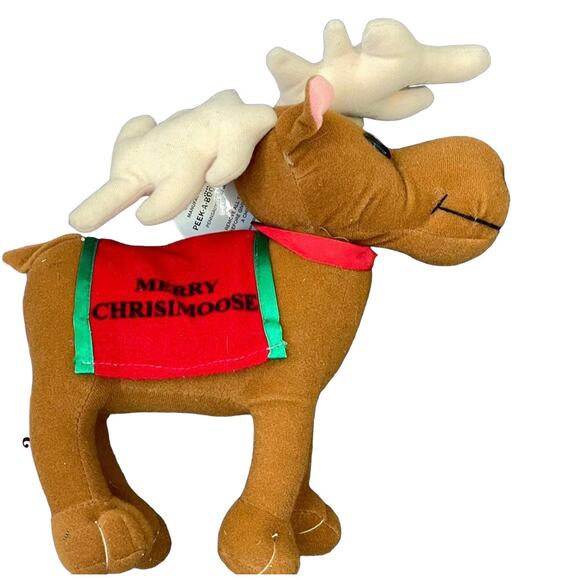 Christmas Moose Plush Merry Chrisimoose Toy 9" Vintage Stuffed Animal Tags READ - Picture 1 of 12